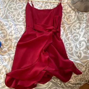 red mini dress with a wrap style in the front